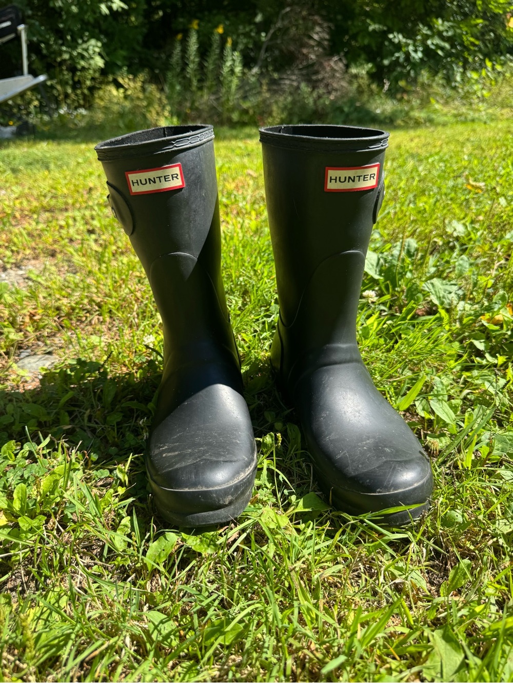 Hunter Black Rubber Rain Boots with Logo